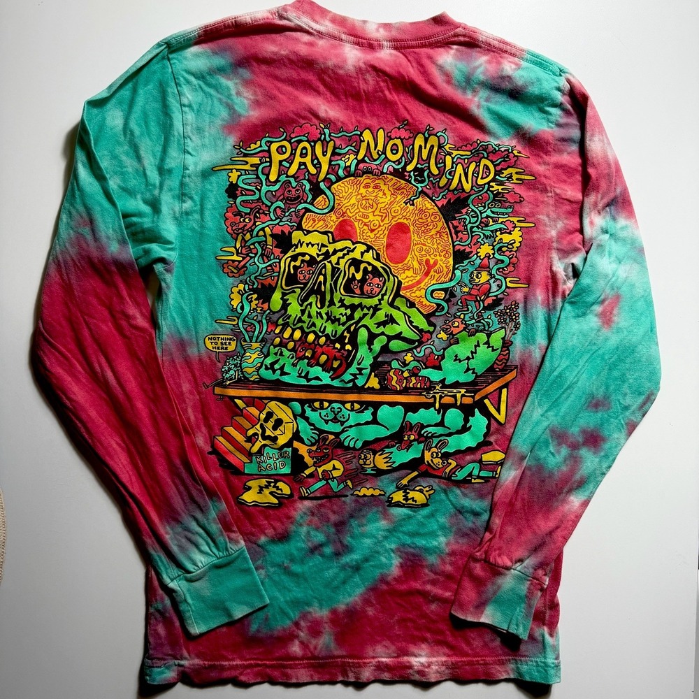 Killer Acid mens tie dye long sleeve shirt size small psychedelic skull back hit